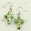 cross foil lampwork murano glass earrings jewelry green