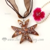 cross foil lampwork murano glass necklaces pendants jewelry brown