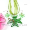 cross foil venetian murano glass pendants and earrings jewelry green