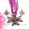 cross foil venetian murano glass pendants and earrings jewelry purple