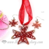 cross foil venetian murano glass pendants and earrings jewelry red