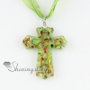 cross glitter lampwork glass necklaces pendants green