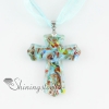 cross glitter lampwork glass necklaces pendants light blue
