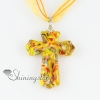cross glitter lampwork glass necklaces pendants yellow