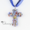 cross glitter lampwork glass necklaces pendants blue