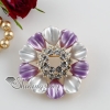 enameled folwer rhinestone scarf brooch pin jewelry light purple