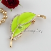 enameled leaf rhinestone scarf brooch pin jewelry design B