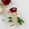 enameled rose and leaf rhinestone scarf brooch pin design B