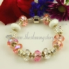 european charms bracelets with crystal murano glass beads pink