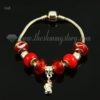 european charms bracelets with murano glass big hole beads red