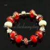 european charms bracelets with murano glass big hole beads red