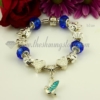 european silver charms bracelets with crystal big hole beads blue