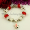 european silver charms bracelets with crystal big hole beads red