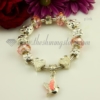 european silver charms bracelets with crystal big hole beads pink