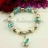 european silver charms bracelets with crystal big hole beads light blue