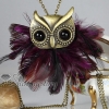 feather owl antique long chain pendants necklaces purple