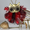 feather owl antique long chain pendants necklaces red