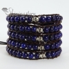 five layer lapis lazuli bead beaded leather wrap bracelets blue
