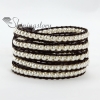 five layer pearl bead beaded leather wrap bracelets white