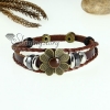 flower charm genuine leather wrap bracelets unisex design A