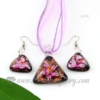 flower glitter venetian murano glass pendants and earrings jewelry pink