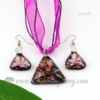 flower glitter venetian murano glass pendants and earrings jewelry purple