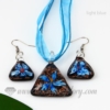 flower glitter venetian murano glass pendants and earrings jewelry light blue