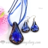 flower glitter venetian murano glass pendants and earrings jewelry blue