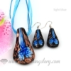 flower glitter venetian murano glass pendants and earrings jewelry light blue