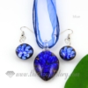 flower olive venetian murano glass pendants and earrings jewelry blue