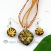 flower olive venetian murano glass pendants and earrings jewelry gray
