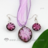 flower olive venetian murano glass pendants and earrings jewelry pink
