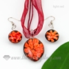flower olive venetian murano glass pendants and earrings jewelry light red