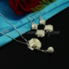 flower rose toggle necklaces and earrings jewelry sets silver