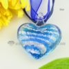 foil heart lines lampwork murano glass necklaces pendants jewelry light blue