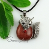 fox oval rose quartz amethyst glass opal jade agate semi precious stone rhinestone necklaces pendants design F