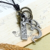 genuine leather antiquity silver fish star pendant adjustable long necklaces design B