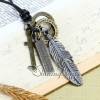 genuine leather antiquity silver leaf pendant adjustable long necklaces design A