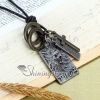 genuine leather antiquity silver oblong pendant adjustable long necklaces design B