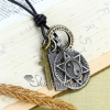 genuine leather antiquity silver openwork star pendant adjustable long necklaces design B