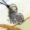 genuine leather antiquity silver openwork star pendant adjustable long necklaces design D