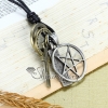 genuine leather antiquity silver openwork star pendant adjustable long necklaces design E