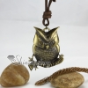 genuine leather copper rhinestone owl adjustable long pendants necklaces antique punk gothic styole design A