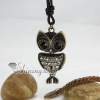 genuine leather copper rhinestone owl adjustable long pendants necklaces antique punk gothic styole design B