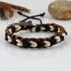 genuine leather waxed cotton cord woven wristbands adjustable drawstring rainbow bracelets unisex design G