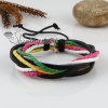 genuine leather waxed cotton cord woven wristbands drawstring adjustable rainbow bracelets unisex design F