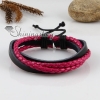 genuine leather woven multi layer wristband drawstring bracelets for men and women pink