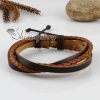 genuine leather woven multi layer wristband drawstring bracelets for men and women brown