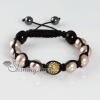 glitter ball pave beads imitated pearls macrame bracelets design B