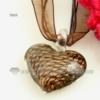 glitter heart lines lampwork murano glass necklaces pendants jewelry brown